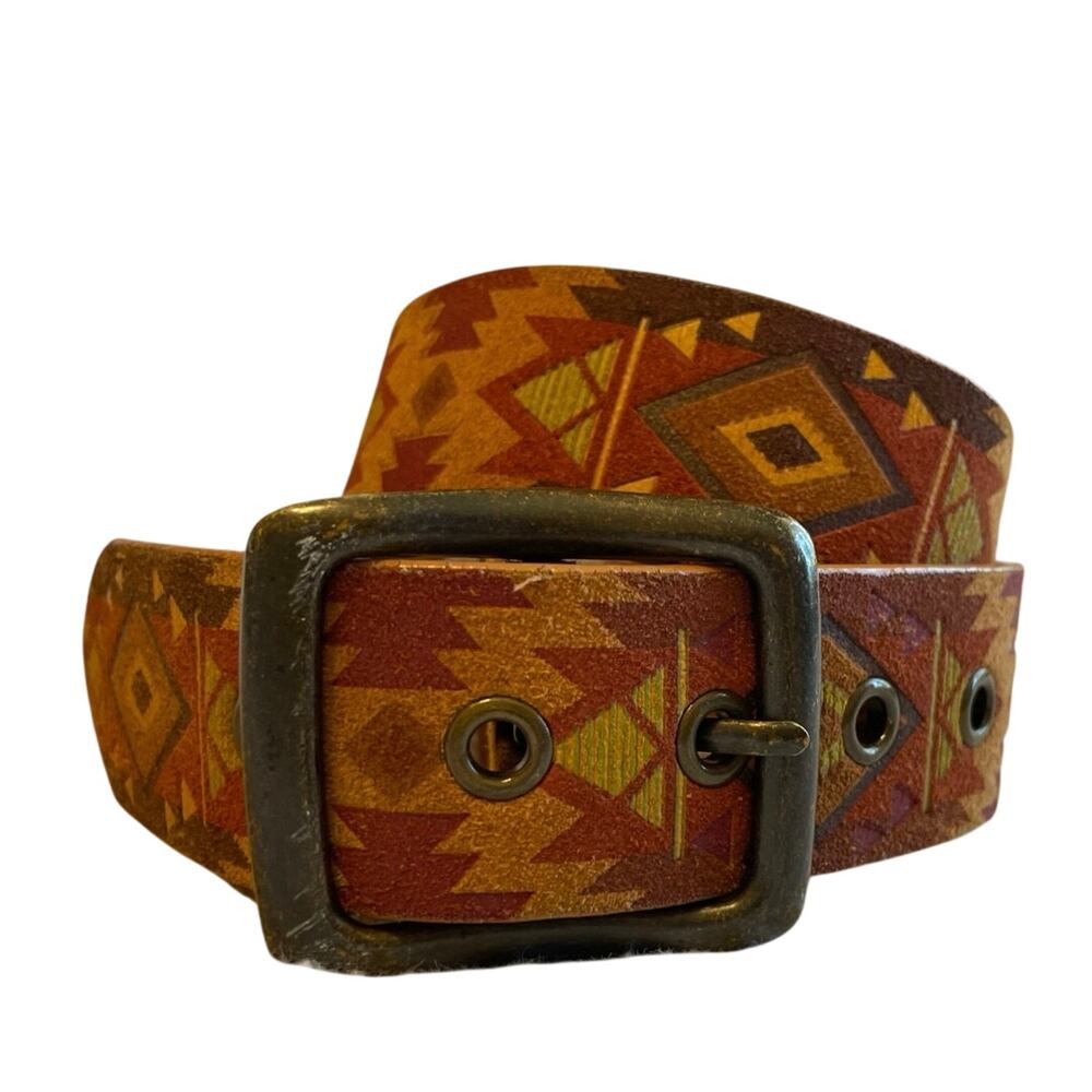 Billabong Leather Multicolor Tribal Print Classic Boho Y2K Belt Medium